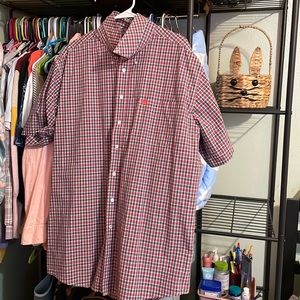 CINCH Mens Red, Black, & White Short Sleeve Button Up Shirt